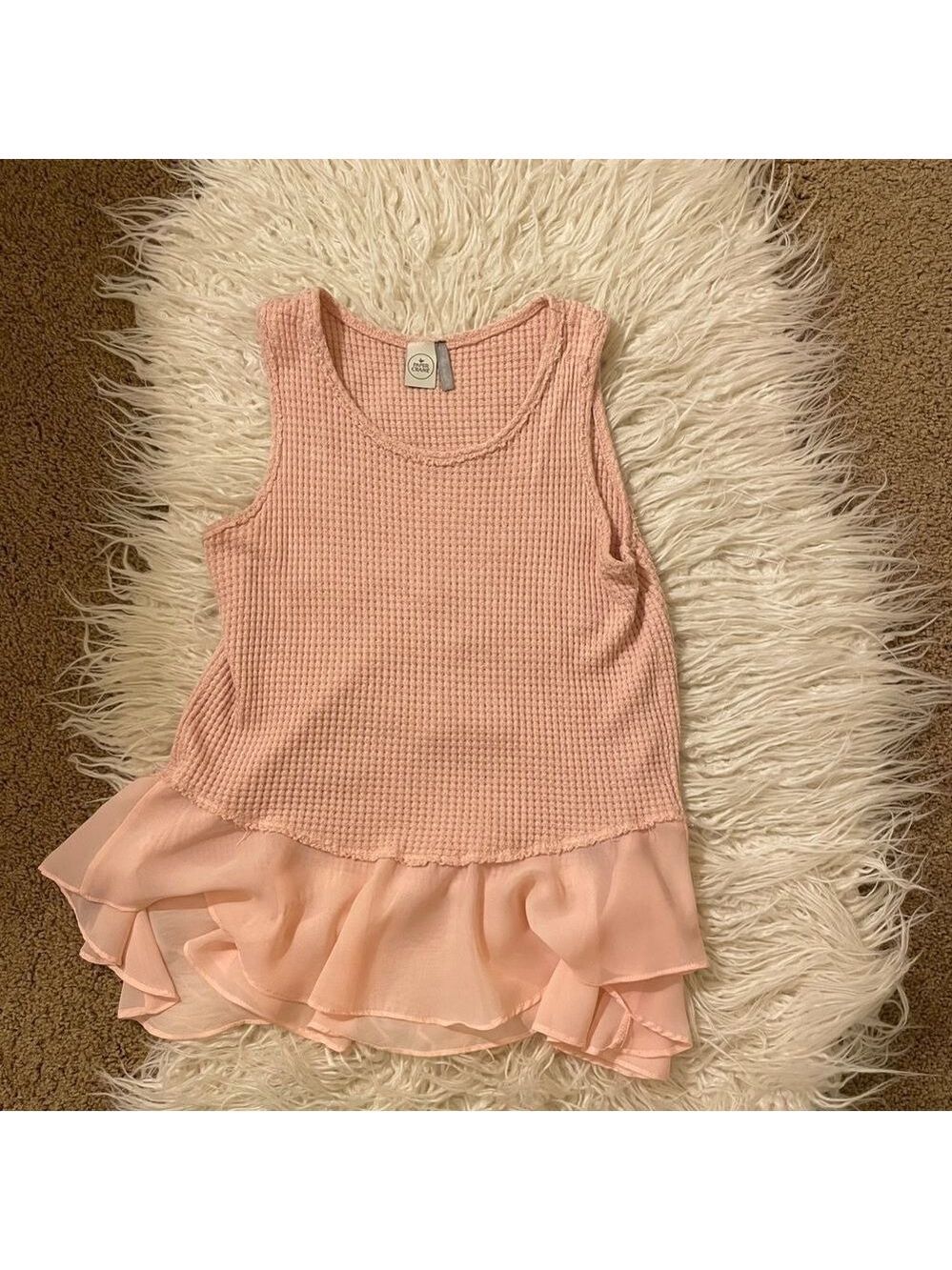 Paper Crane Light Pink Ruffle Hem Tank Top